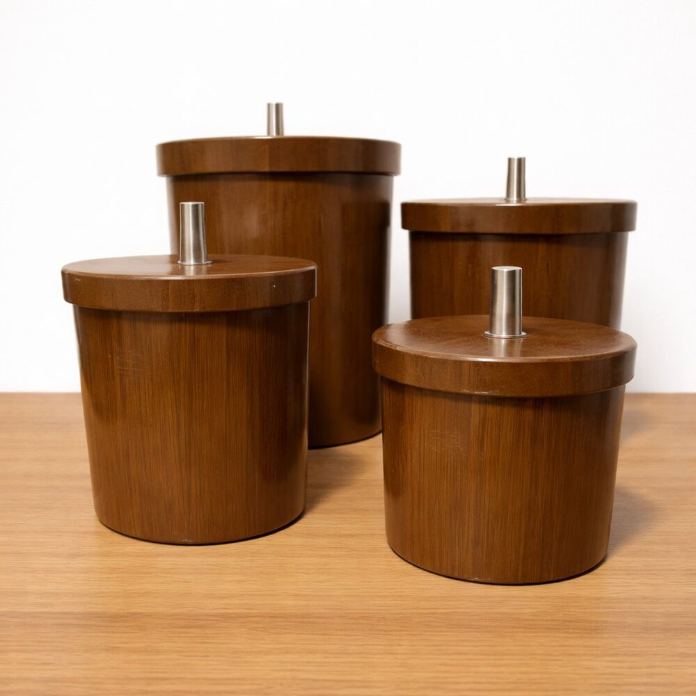 VINTAGE | Brown Retro Wood Finish Canisters – Set of 4